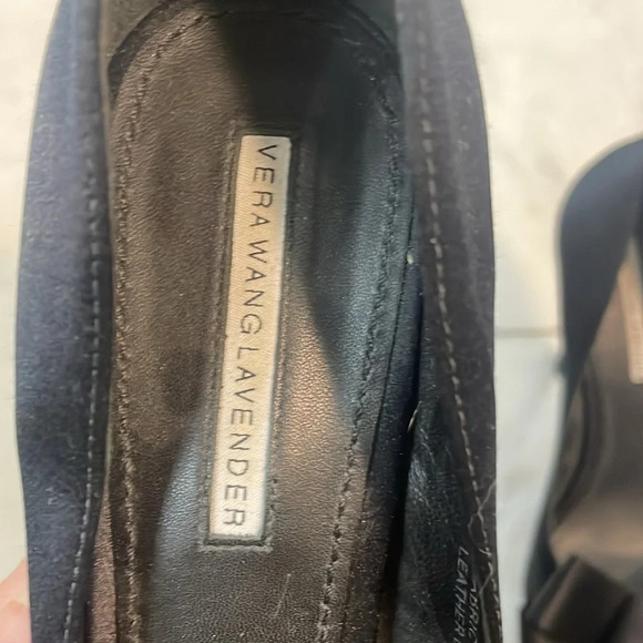 Vera Wang Lavender, size 8.5, black high heel bow  tie peep toe designer formal - Picture 9 of 10